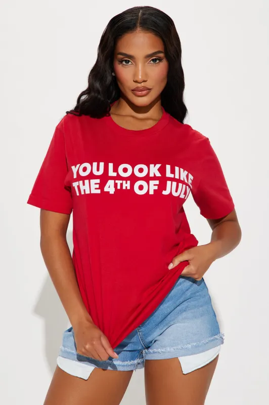 Lookin Like The 4th Of July Tee - Red sold by Fashion Nova