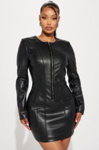 Harley Faux Leather Mini Dress - Black sold by Fashion Nova