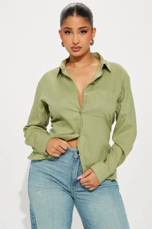 Ollie Linen Shirt - Green sold by Fashion Nova