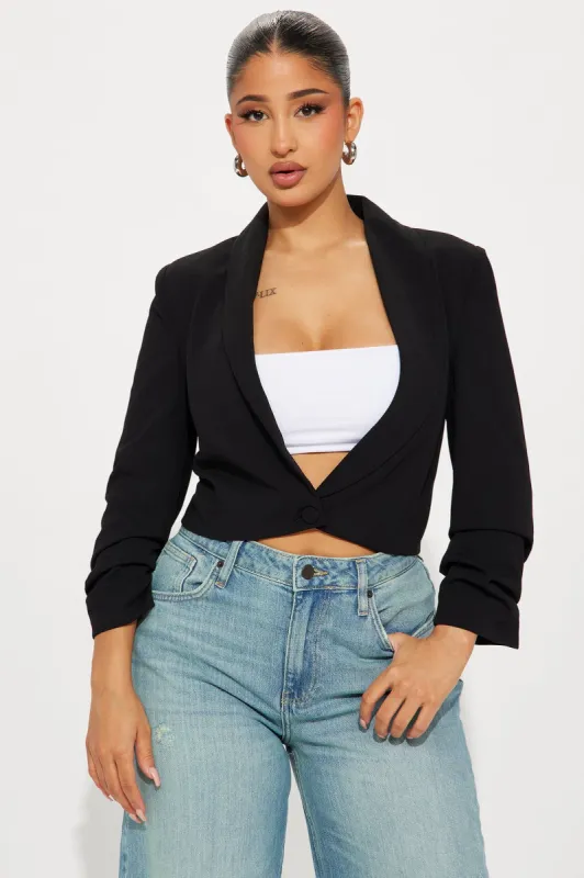 Taking Care Of Business Cropped Blazer - Black sold by Fashion Nova