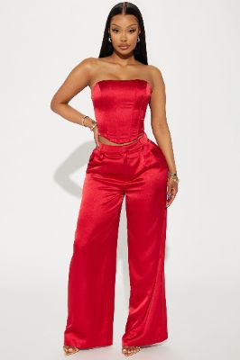 Adriana Satin Pant Set - Red sold by Fashion Nova