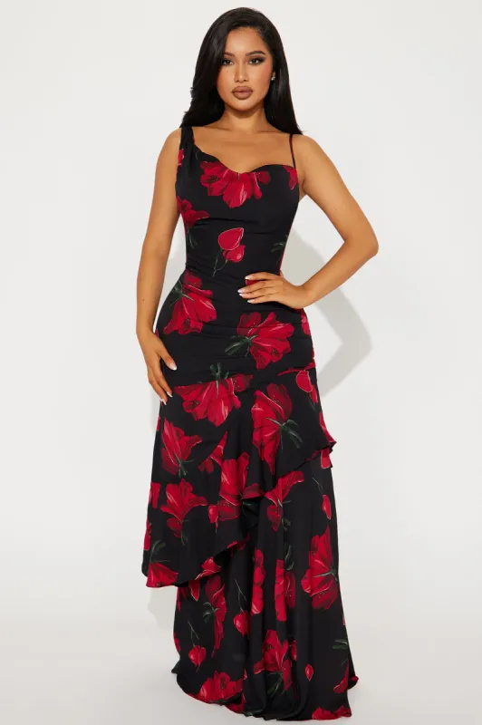 Positano Floral Chiffon Maxi Dress - Black/combo sold by Fashion Nova