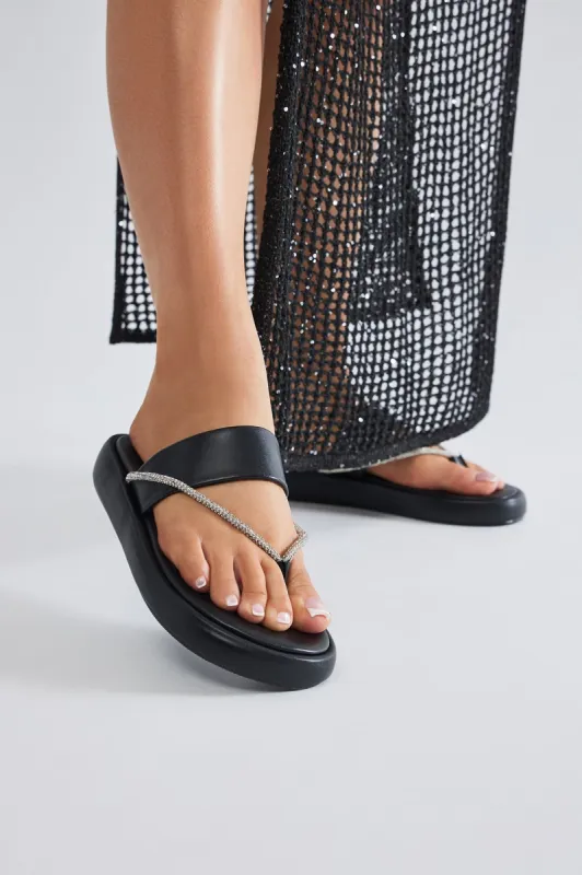 Dewen Flatform Embellished Sandals - Black sold by Fashion Nova