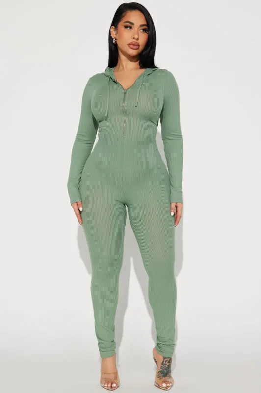 Running From You Ribbed Jumpsuit  - Sage sold by Fashion Nova