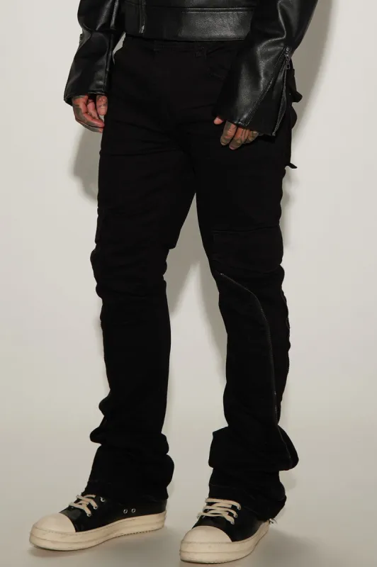 Down Ways Stacked Skinny Zipper Flare Pants - Black sold by Fashion Nova