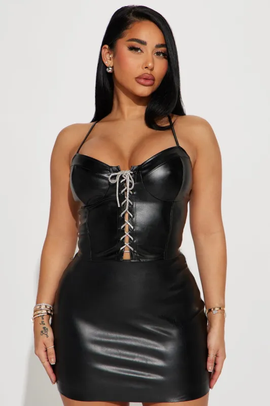 Came To Party Faux Leather Top - Black sold by Fashion Nova