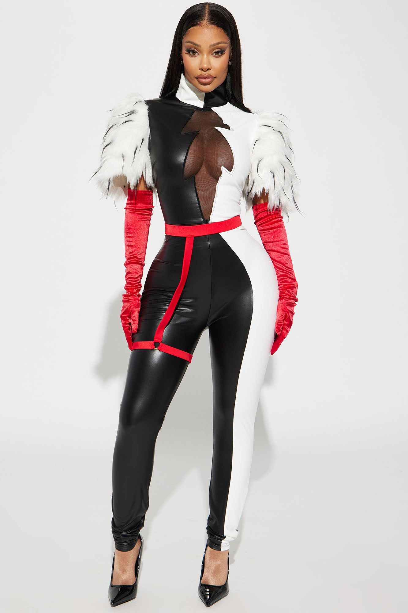 Keep It Cruel Jumpsuit 4 Piece Costume Set - Black/White sold by Fashion Nova