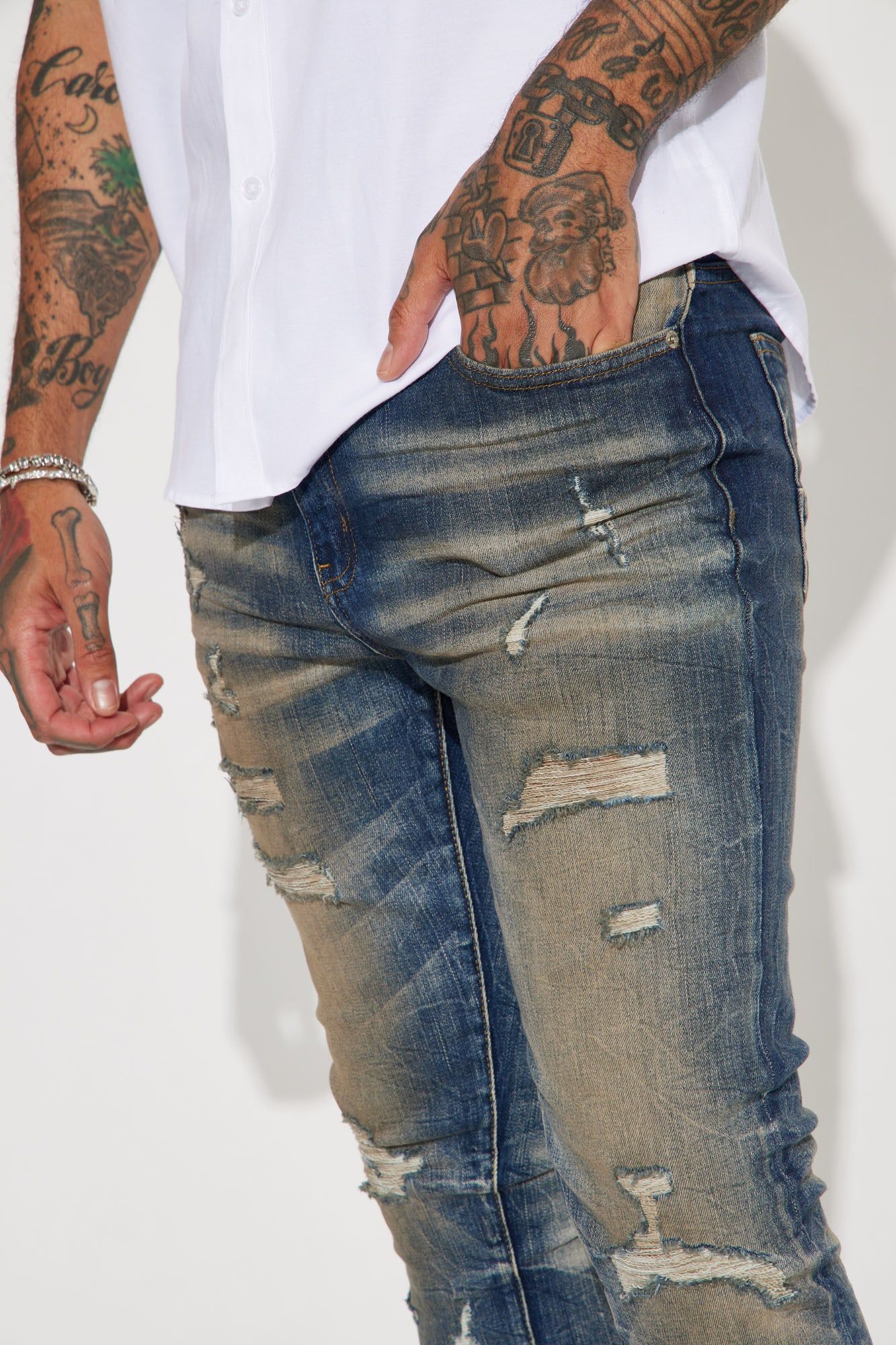 Keep it Pushing Distressed Stacked Skinny Jeans - Vintage Blue Wash sold by Fashion Nova product image thumbnail 5