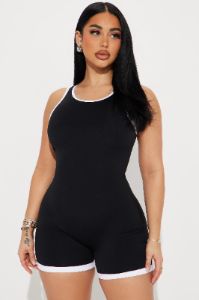 Pump It Up Active Romper - Black/White sold by Fashion Nova
