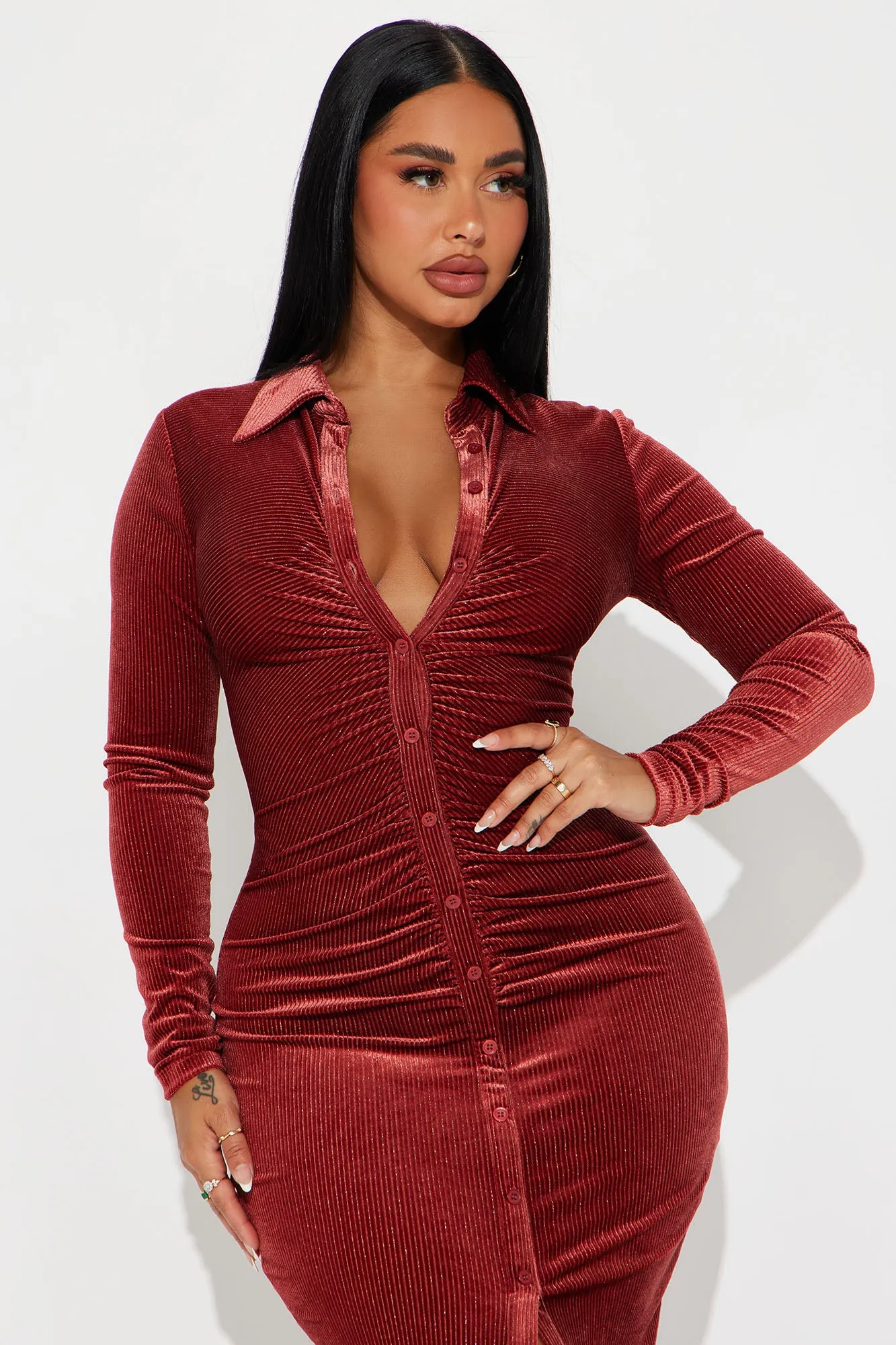 Gabriellina Velvet Midi Dress - Rust sold by Fashion Nova product image thumbnail 2