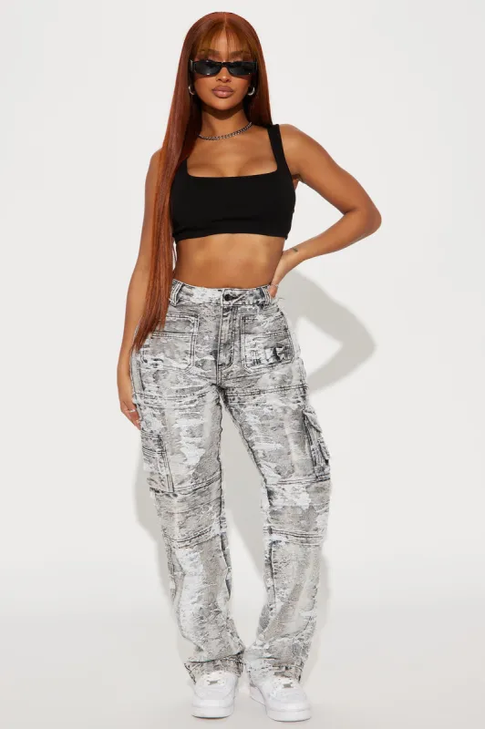 Getting It Handled Jacquard Cargo Jeans - Grey/combo sold by Fashion Nova