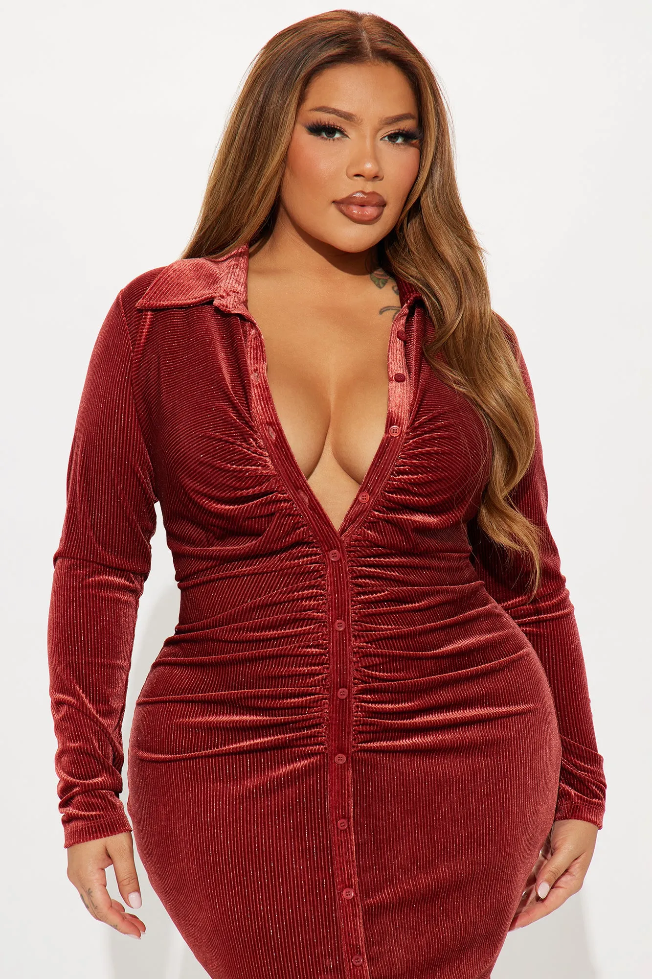 Gabriellina Velvet Midi Dress - Rust sold by Fashion Nova product image thumbnail 5