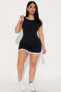 Pump It Up Active Romper - Black/White sold by Fashion Nova