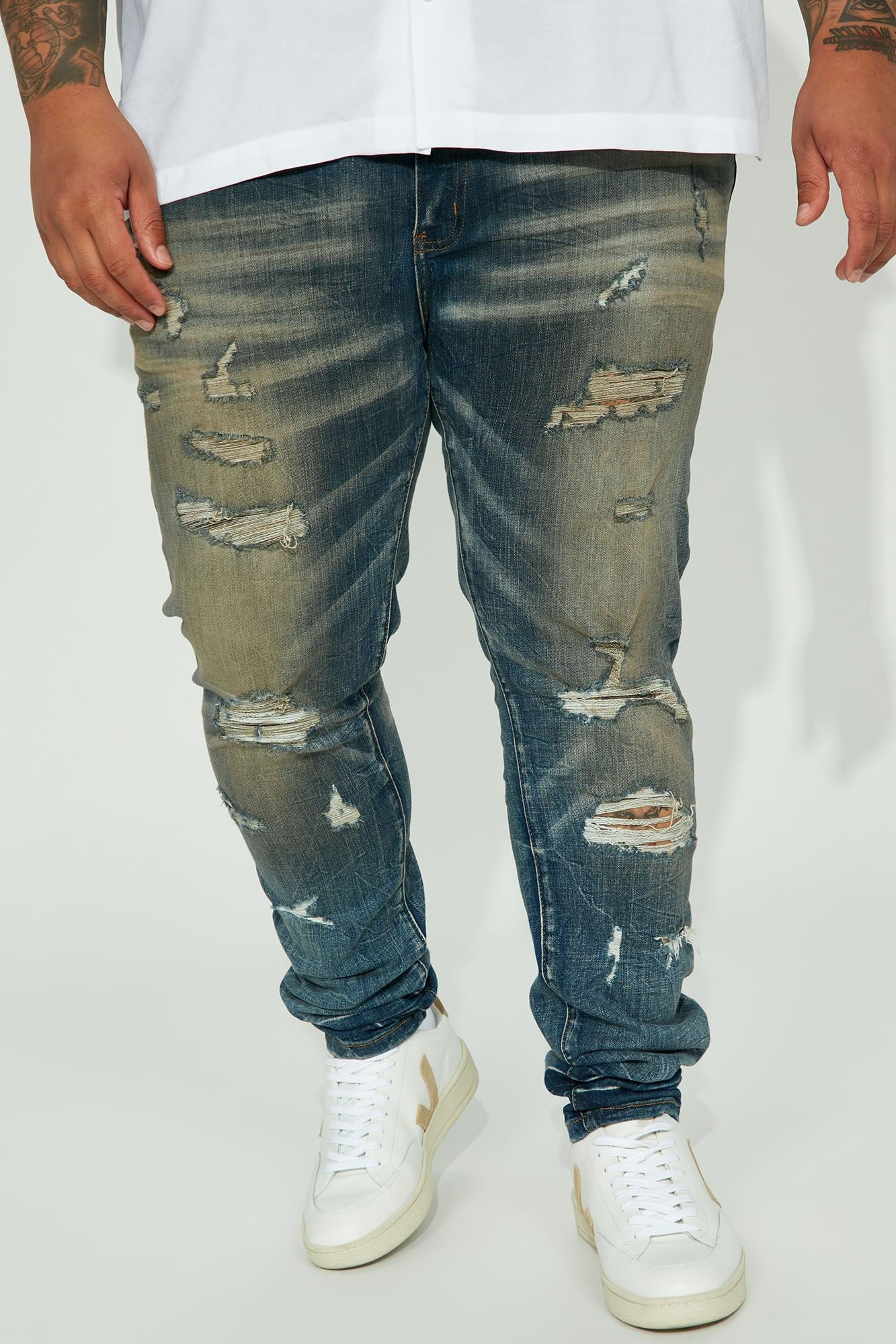 Keep it Pushing Distressed Stacked Skinny Jeans - Vintage Blue Wash sold by Fashion Nova product image thumbnail 3