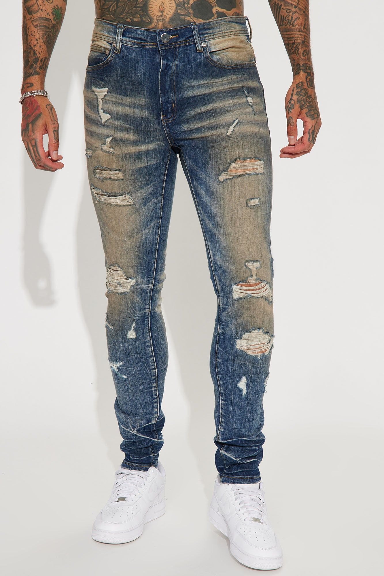 Keep it Pushing Distressed Stacked Skinny Jeans - Vintage Blue Wash sold by Fashion Nova product image thumbnail 4