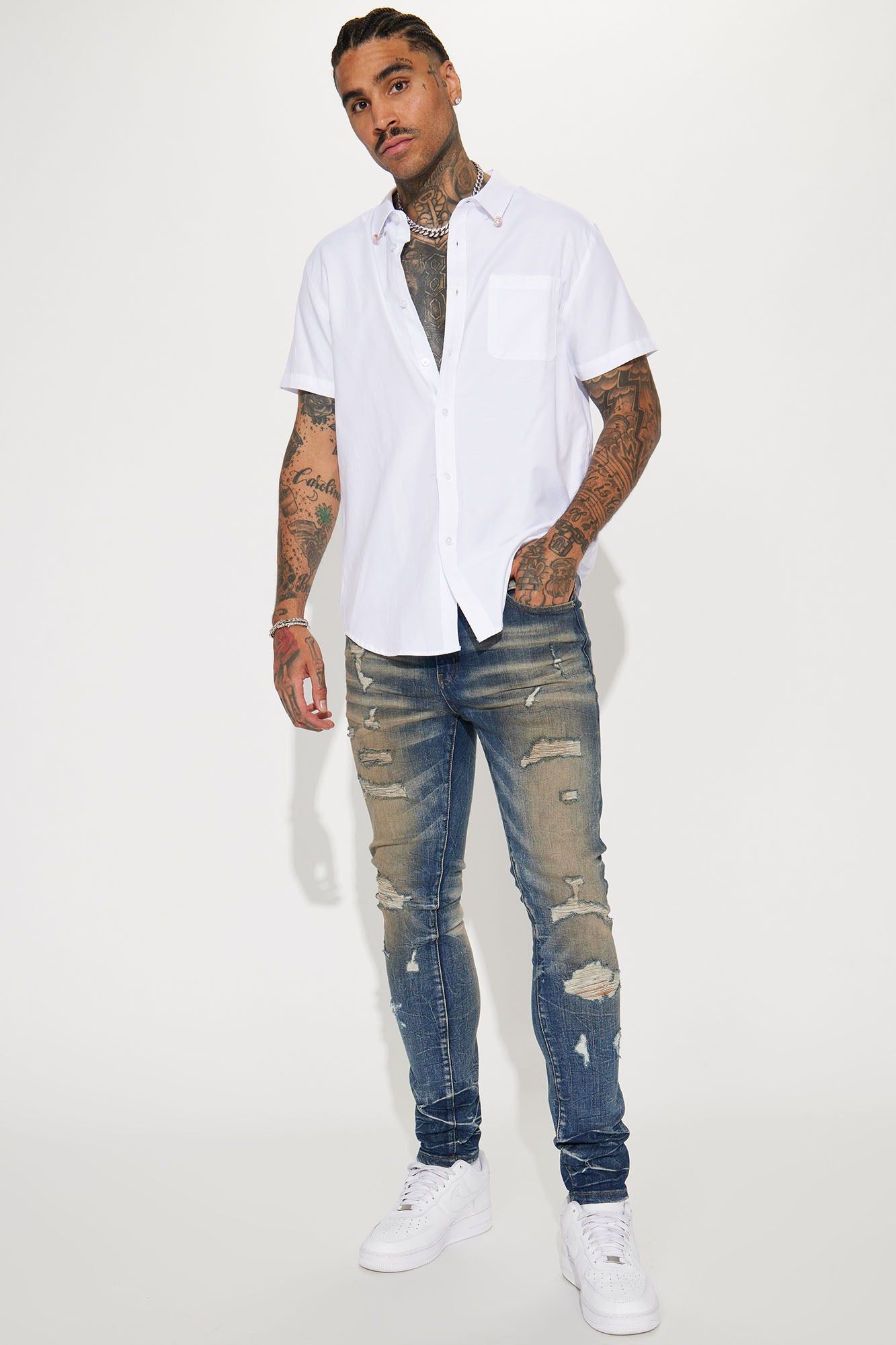 Keep it Pushing Distressed Stacked Skinny Jeans - Vintage Blue Wash sold by Fashion Nova product image thumbnail 2