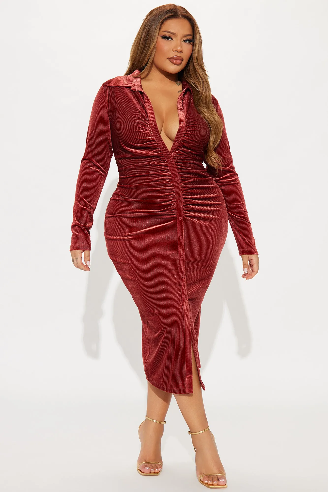 Gabriellina Velvet Midi Dress - Rust sold by Fashion Nova product image thumbnail 4