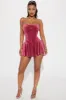 Lily Corset Velour Mini Dress - Wine sold by Fashion Nova