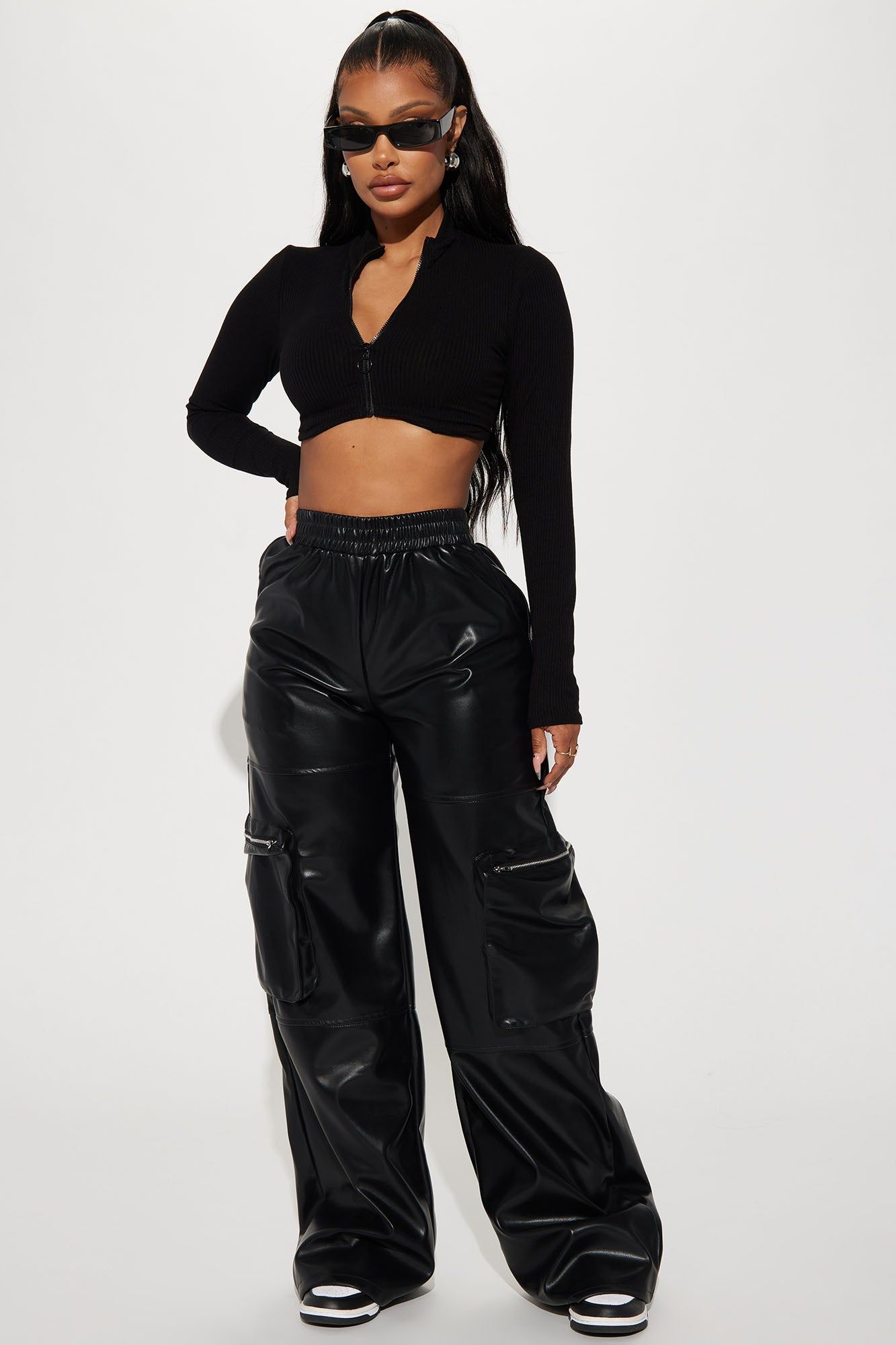 Wasted Times Faux Leather Cargo Pant - Black sold by Fashion Nova