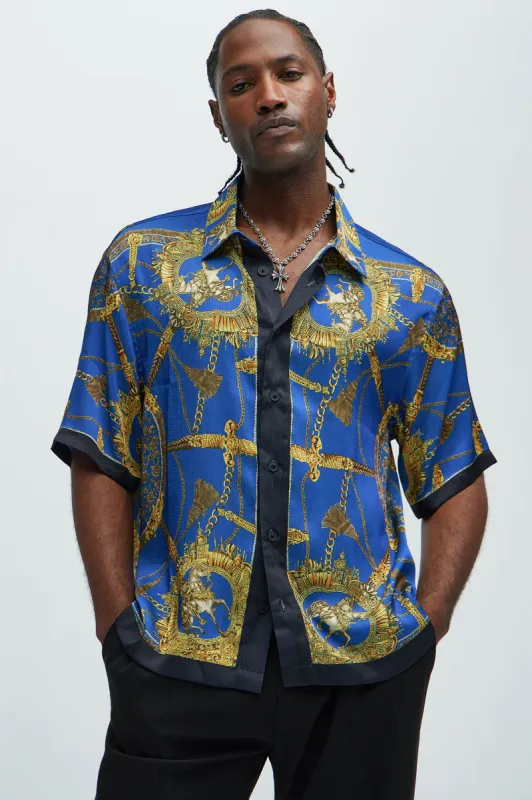 Del Corso Printed Shirt - Blue/combo sold by Fashion Nova