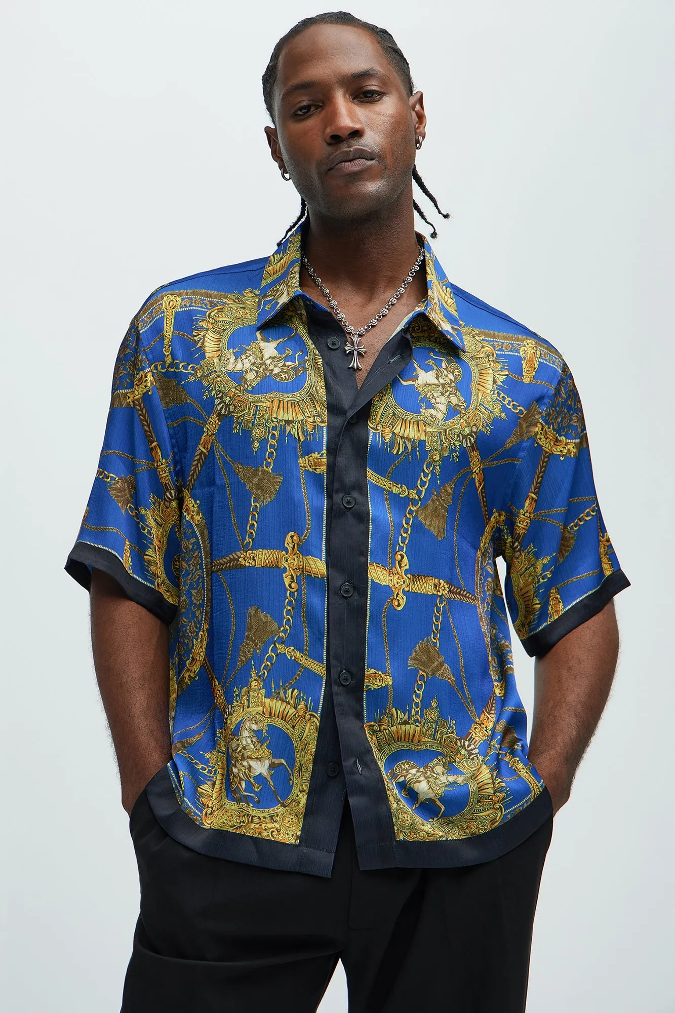 Del Corso Printed Shirt - Blue/combo sold by Fashion Nova