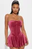 Lily Corset Velour Mini Dress - Wine sold by Fashion Nova