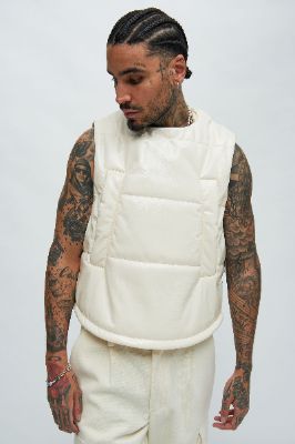 Da Baddie Faux Leather Puffer Vest - Cream sold by Fashion Nova