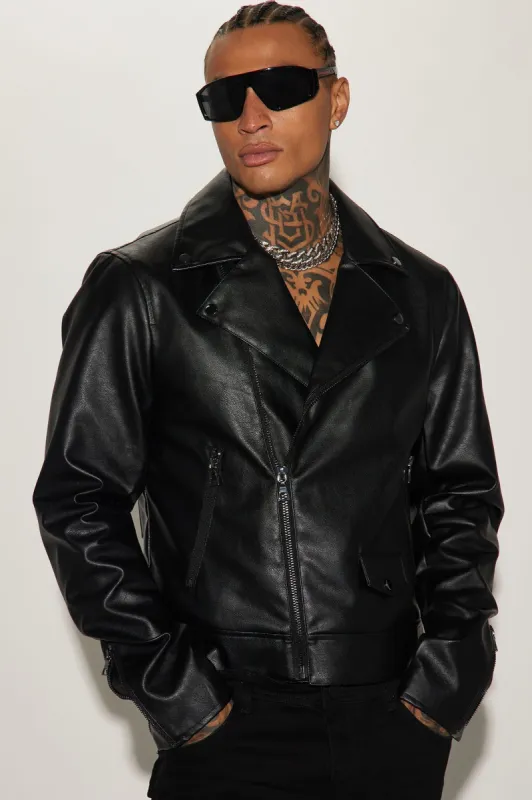 Rea Embossed Faux Leather Moto Jacket - Black sold by Fashion Nova