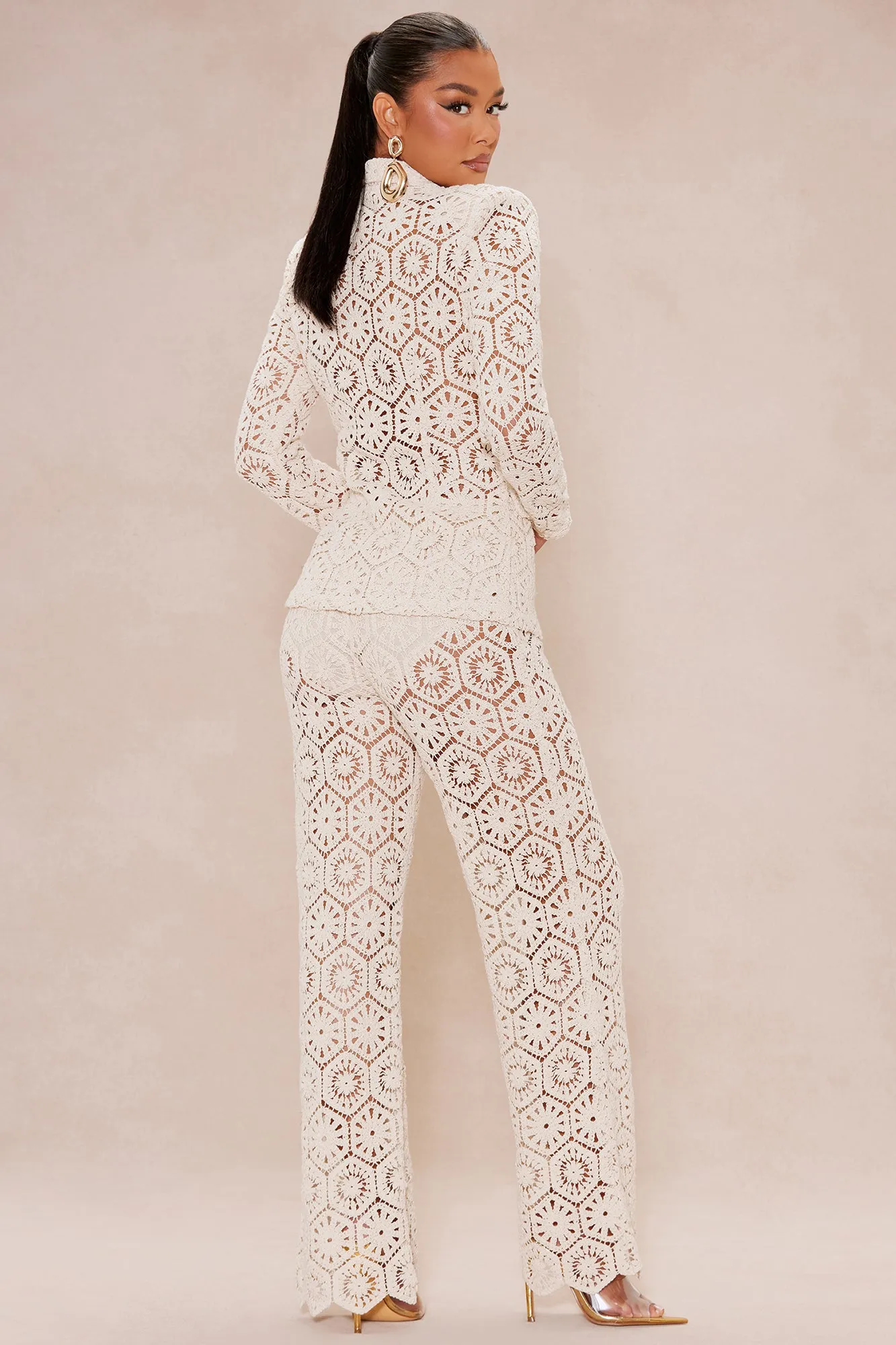Amalfi Crochet Blazer Suit Set - Cream sold by Fashion Nova product image thumbnail 4