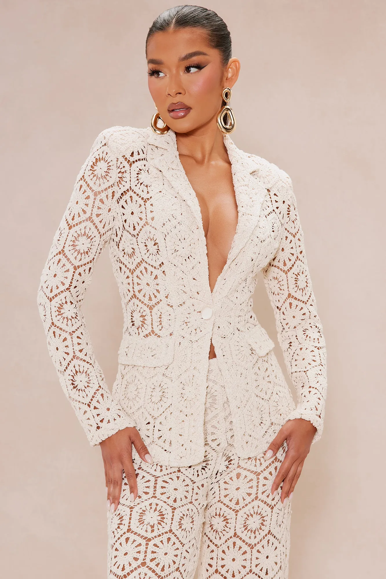 Amalfi Crochet Blazer Suit Set - Cream sold by Fashion Nova product image thumbnail 2