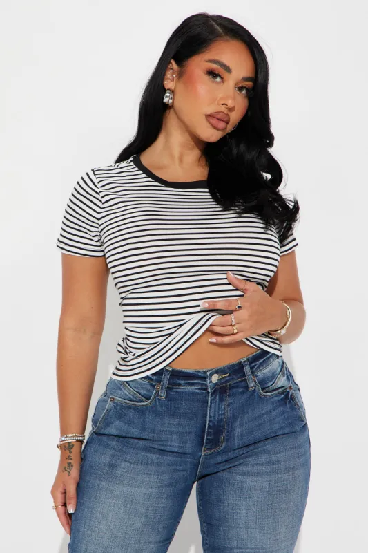 Avery Striped Short Sleeve Top - White/Black sold by Fashion Nova