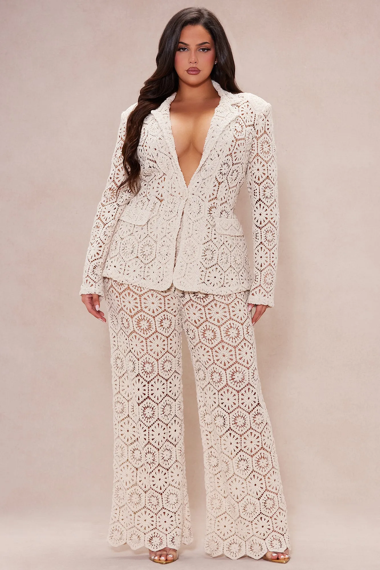 Amalfi Crochet Blazer Suit Set - Cream sold by Fashion Nova product image thumbnail 5