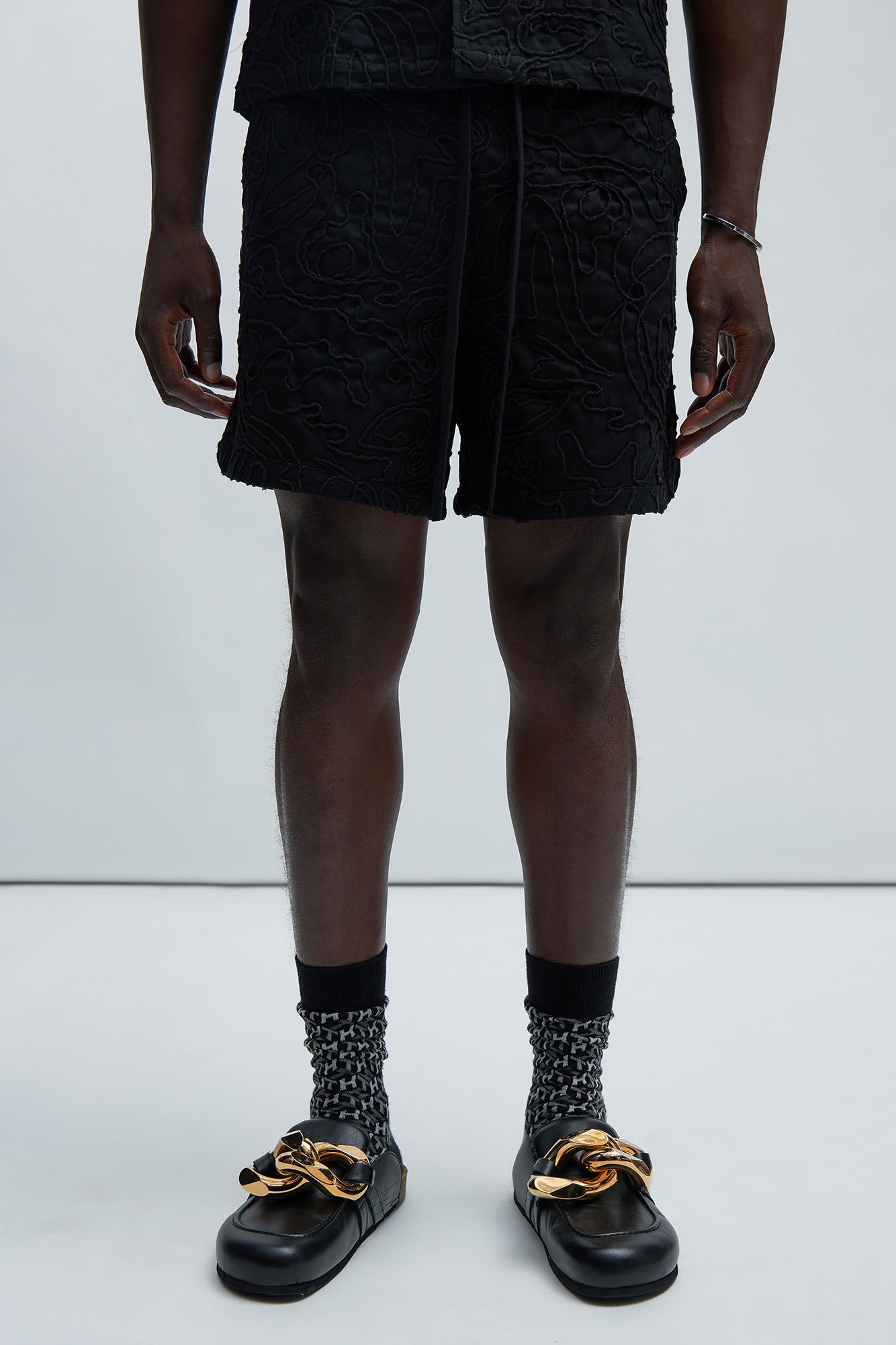 Swirl Jacquard Linen Shorts - Black sold by Fashion Nova