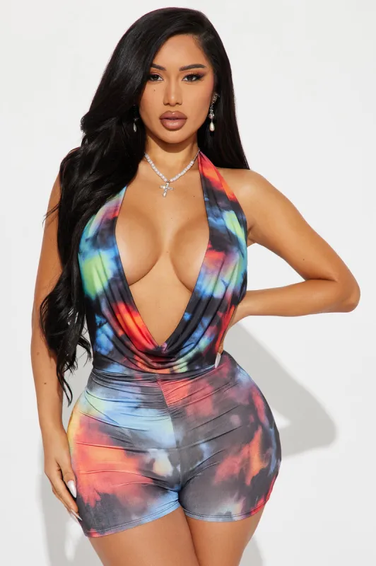 Feeling Hyped Romper - Blue/combo sold by Fashion Nova