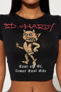 Baby Devil Ed Hardy Rhinestone Tee - Black sold by Fashion Nova