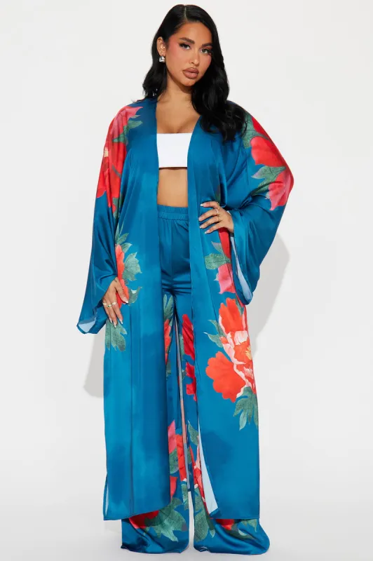 So Dramatic Satin Pant Set - Teal/combo sold by Fashion Nova