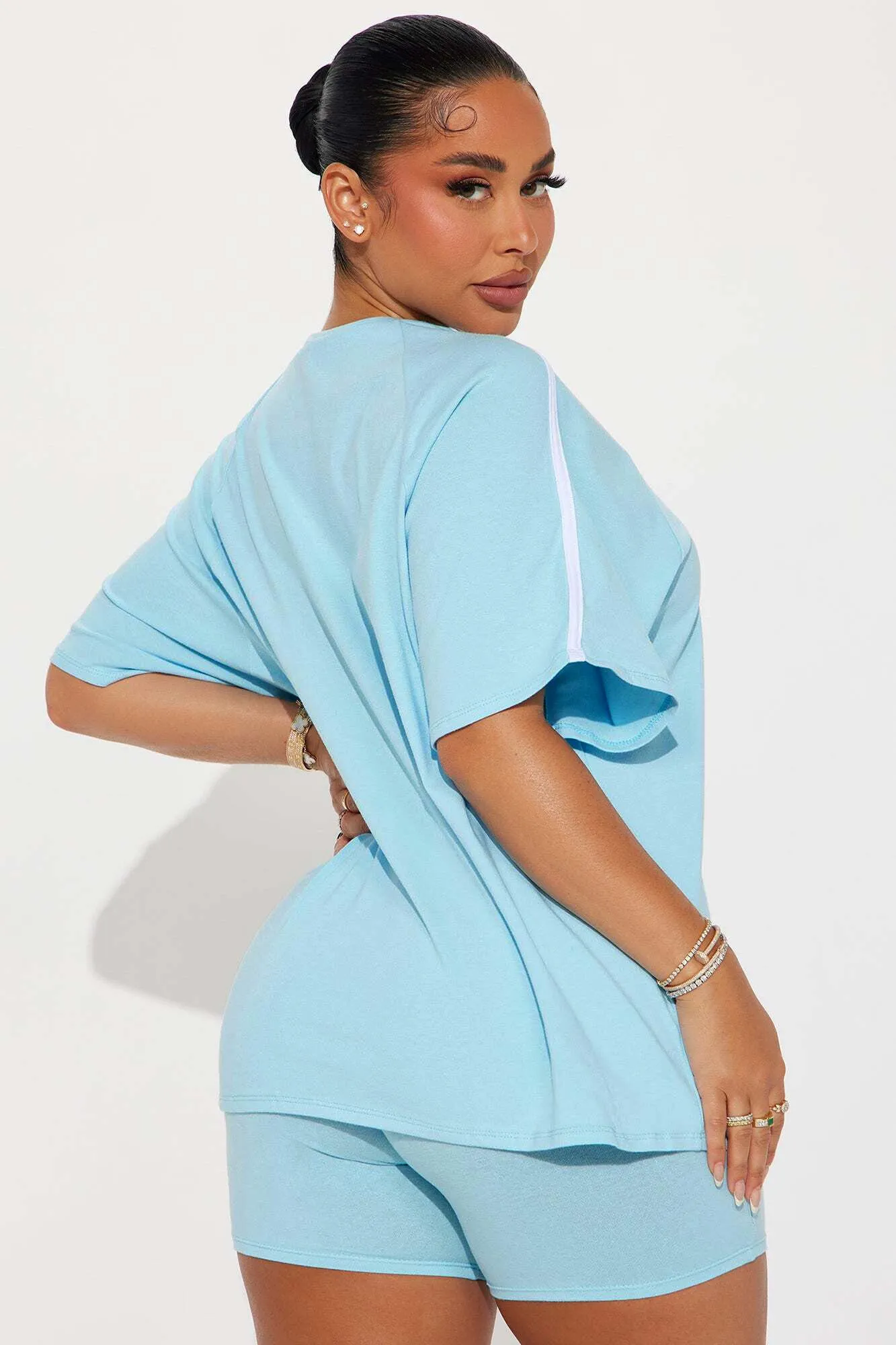 France Babe Biker Short Set - Light Blue sold by Fashion Nova product image thumbnail 3