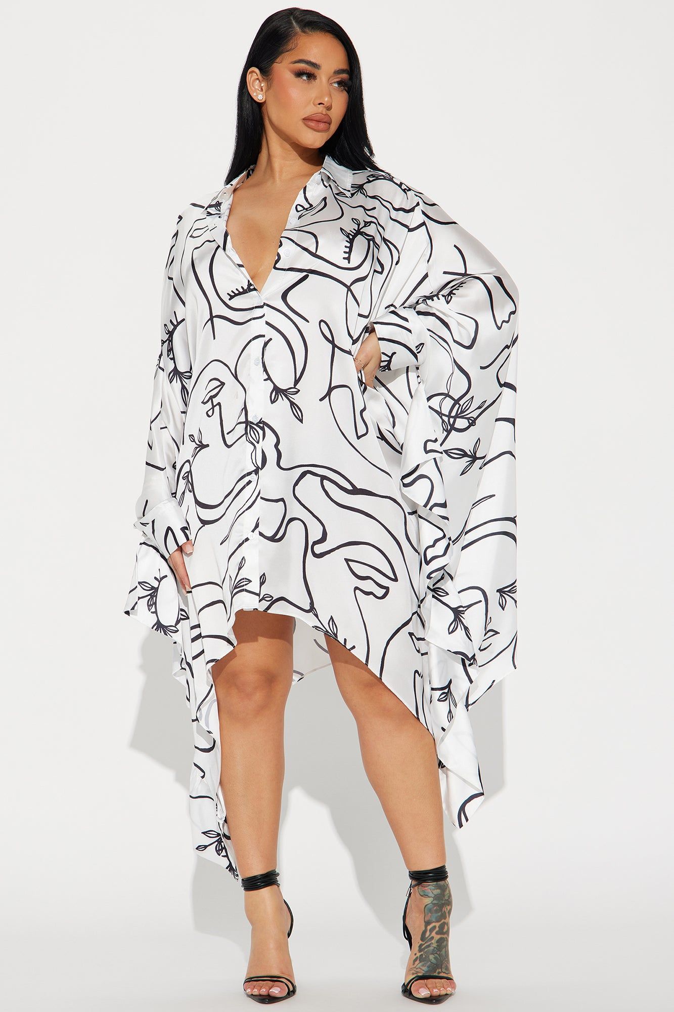 Frida Satin Mini Dress - White/Black sold by Fashion Nova