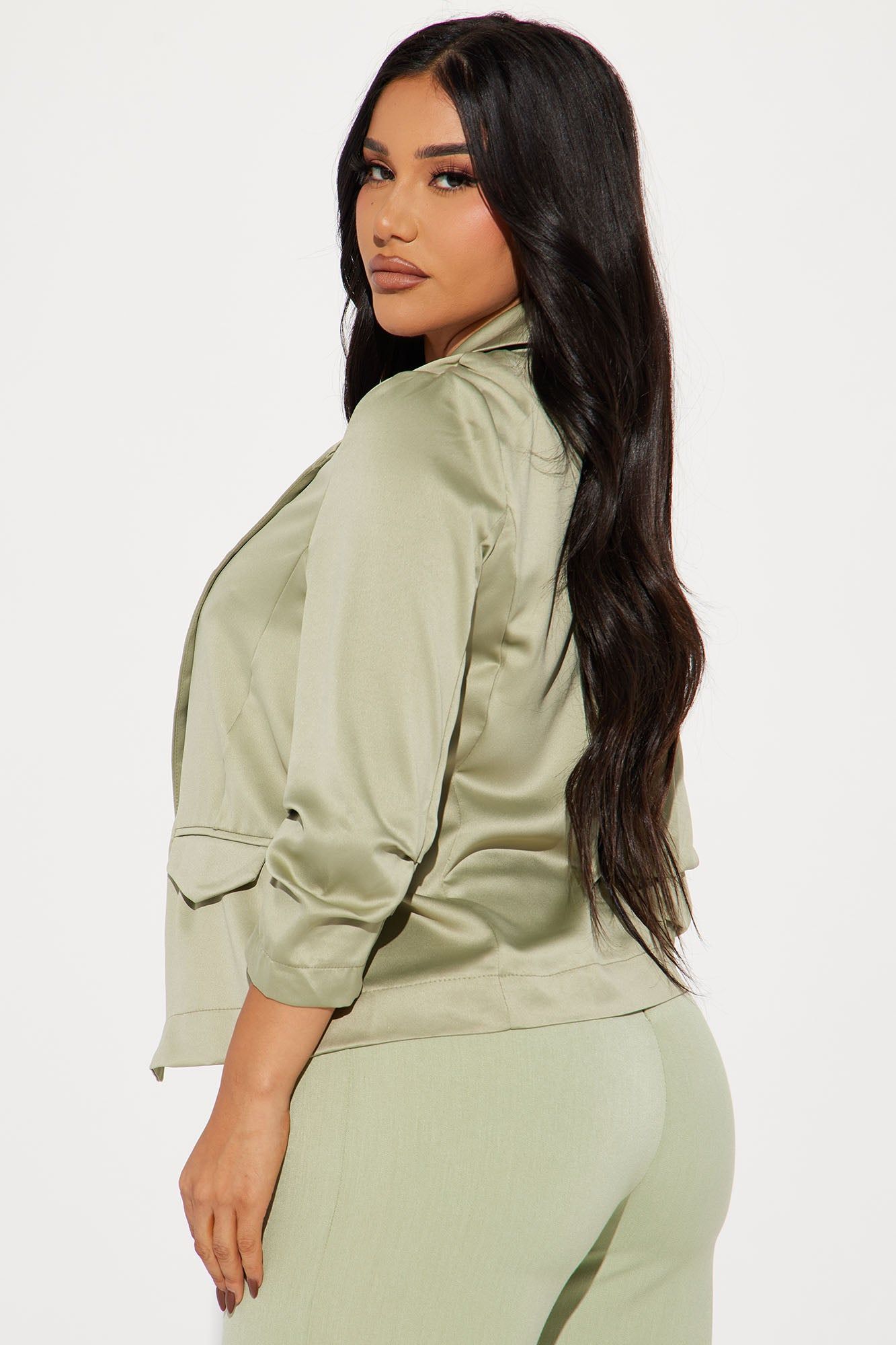 Sign The Check Satin Blazer - Olive sold by Fashion Nova product image thumbnail 3