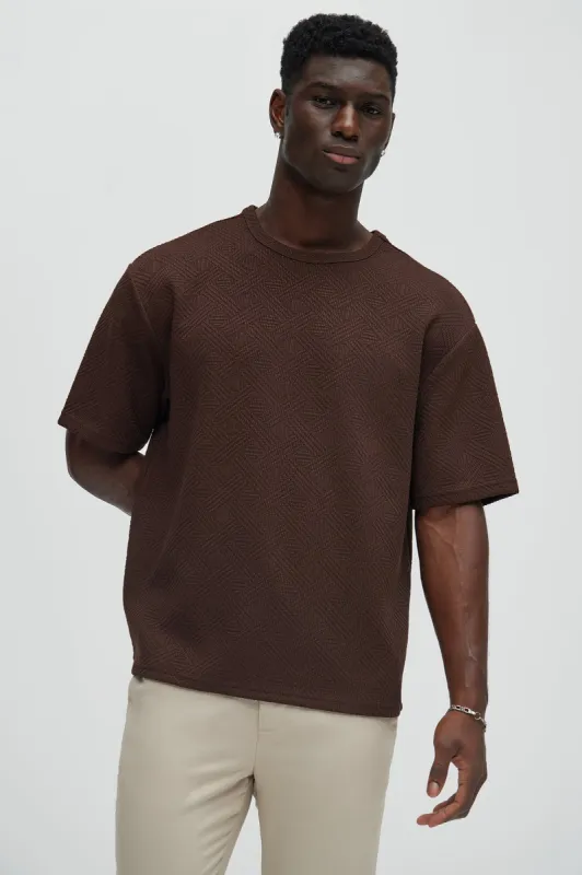 Burley Geo Textured Relaxed Short Sleeve Tee - Brown made by Fashion Nova