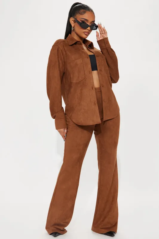 Estrella Faux Suede Pant Set - Brown sold by Fashion Nova
