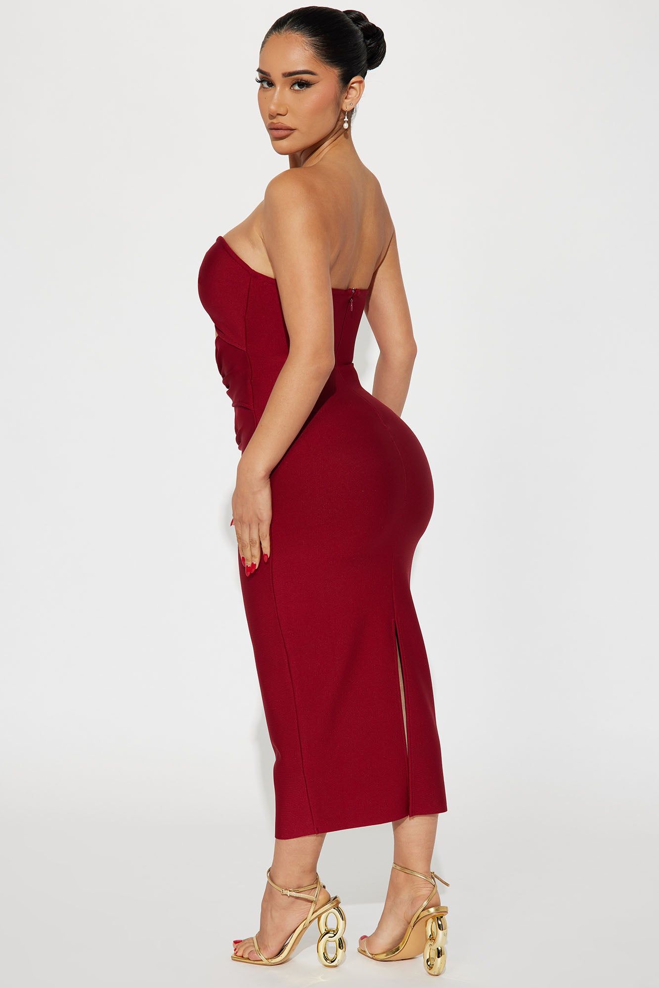 Bec Bandage Midi Dress - Burgundy sold by Fashion Nova product image thumbnail 4