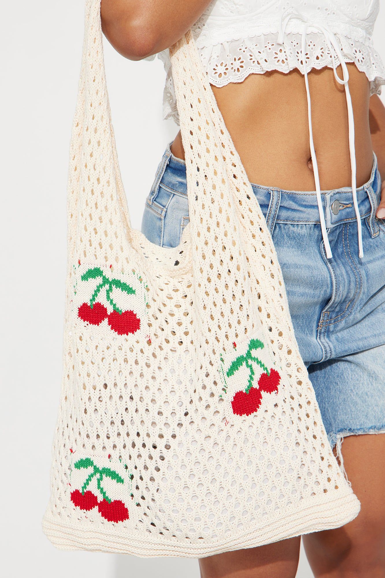 Cherry On Top Tote Bag - Ivory/combo sold by Fashion Nova