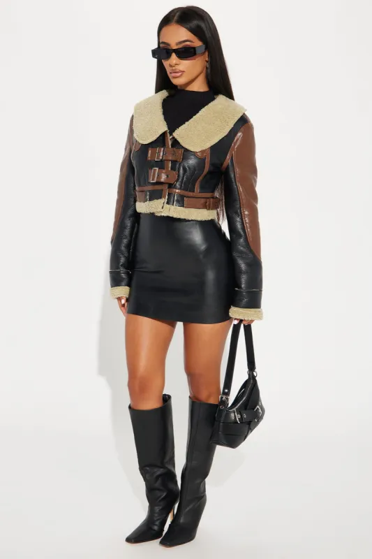 Dialed In Shearling Faux Leather Jacket - Black/combo made by Fashion Nova