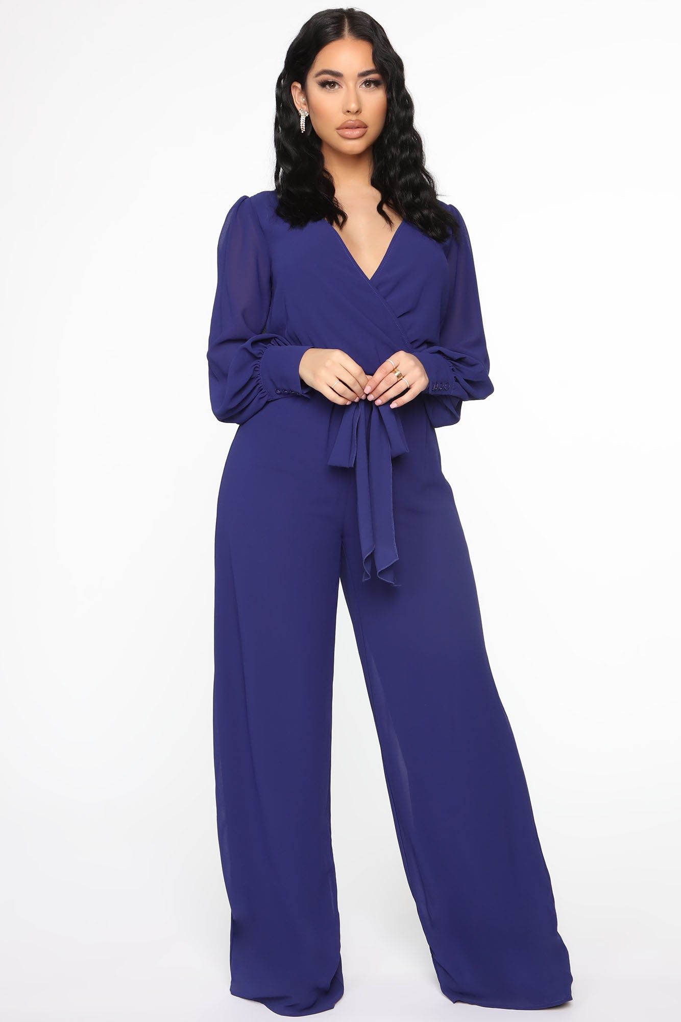 Moonshine Chiffon Jumpsuit - Navy sold by Fashion Nova