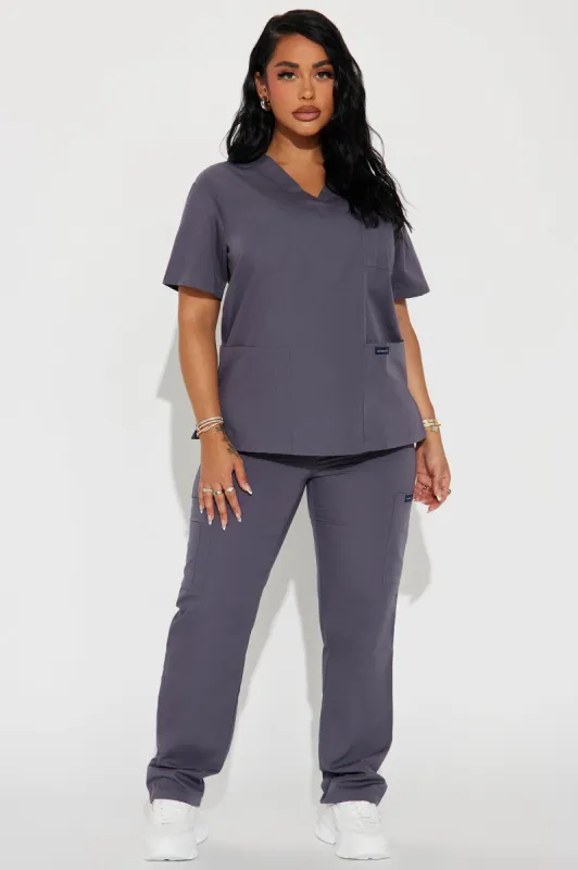 Checking In Cotton Blend Uniform 2 Piece Scrub Set - Charcoal sold by Fashion Nova