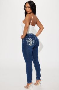 No Understatement Embellished Stretch Skinny Jeans - Dark Wash sold by Fashion Nova