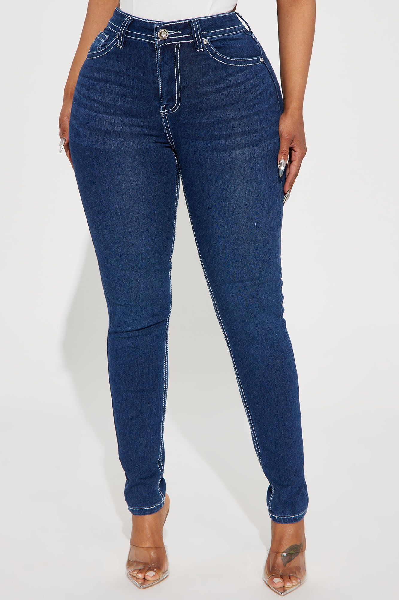 No Understatement Embellished Stretch Skinny Jeans - Dark Wash sold by Fashion Nova product image thumbnail 2