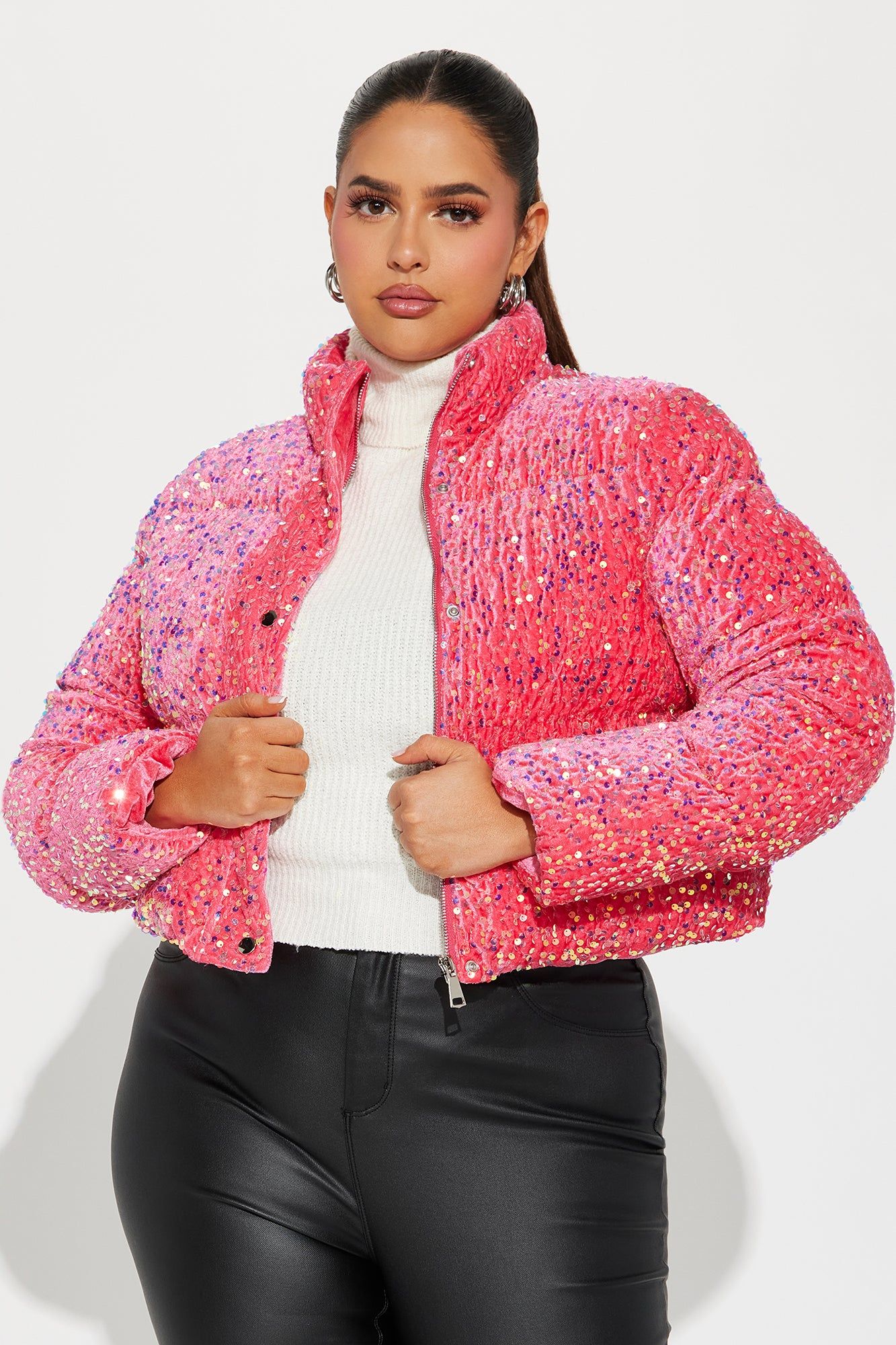 Allure Sequin Puffer Jacket - Pink sold by Fashion Nova