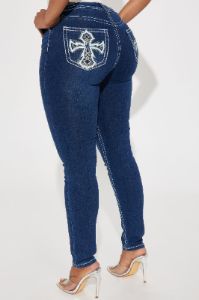 No Understatement Embellished Stretch Skinny Jeans - Dark Wash sold by Fashion Nova